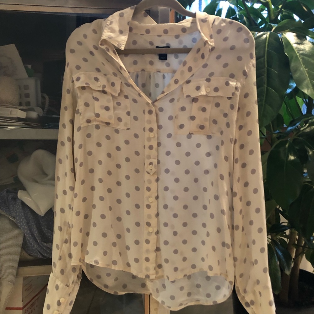 Jcrew white polkadot button up blouse